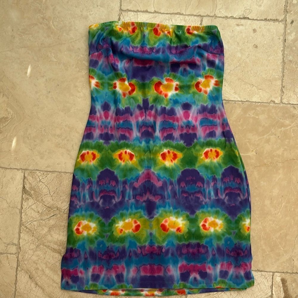Hot kiss tie dye mini dress size small - 70s girl Halloween costume.
